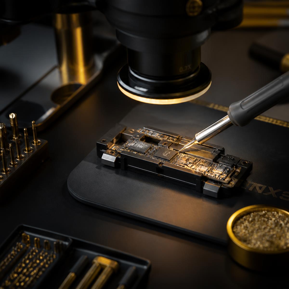 Microscópio eletrônico inspecionando placa